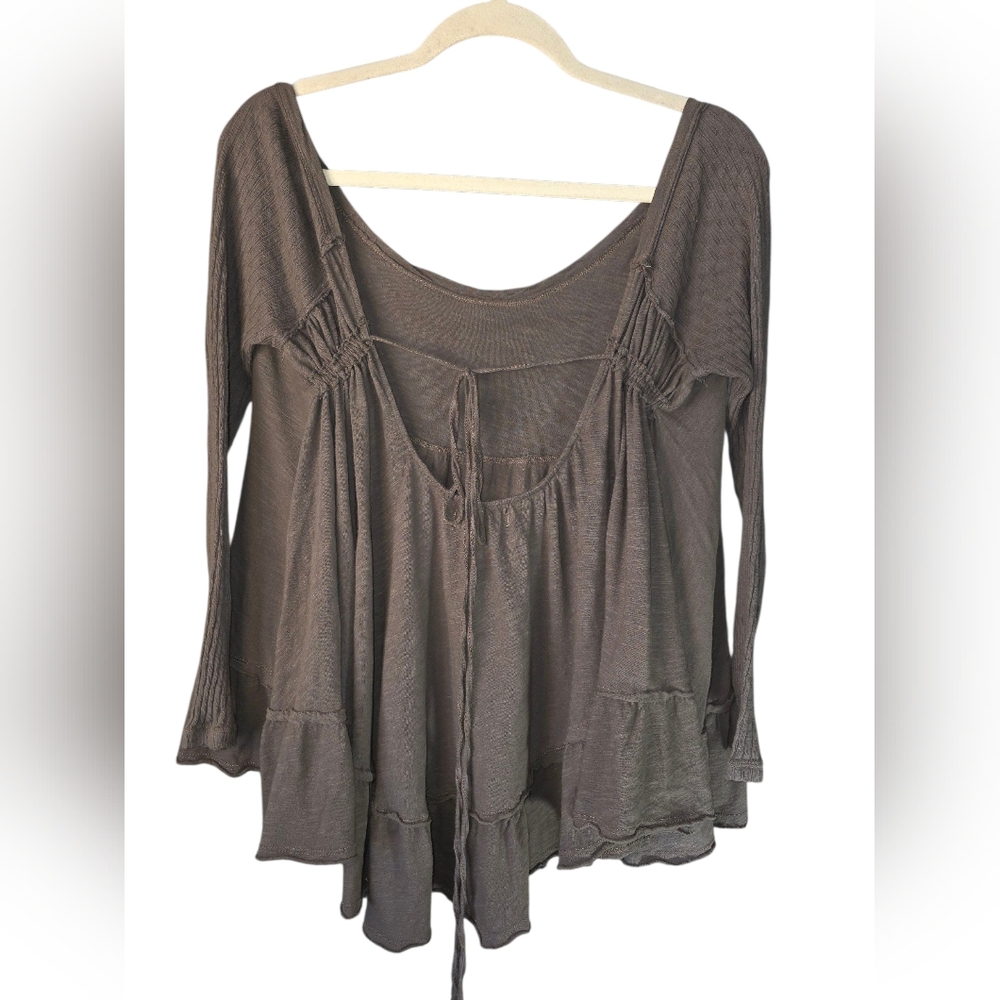 We The Free Free People Boho Babydoll Sundae Fitted Ribbed Sleeve Raven Feather - Picture 4 of 8